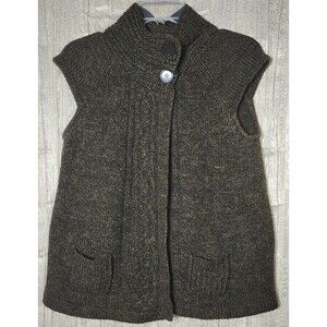 Hooked Up Brown Cable Knit Sweater Vest Button Front Pockets Medium Cozy